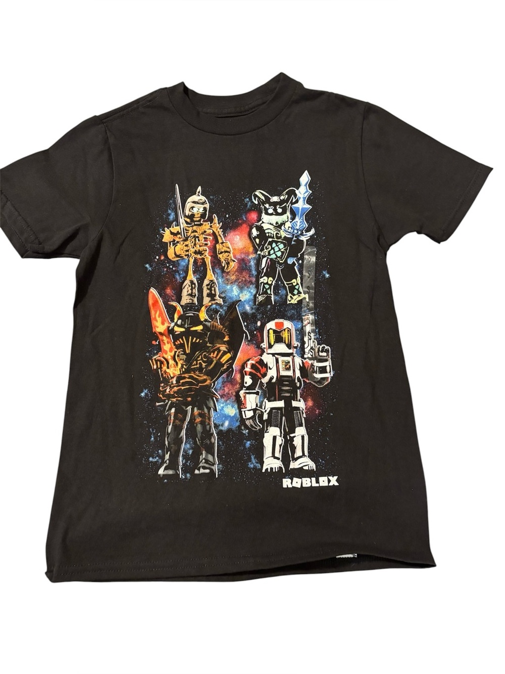 New Kids Black Graphic Roblox T-Shirt with Colorful Gamer Characters Small